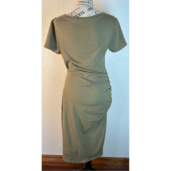 Michael Stars Olive Green Crewneck Fitted Cinched Short Sleeve Dress, Medium - Picture 5 of 9